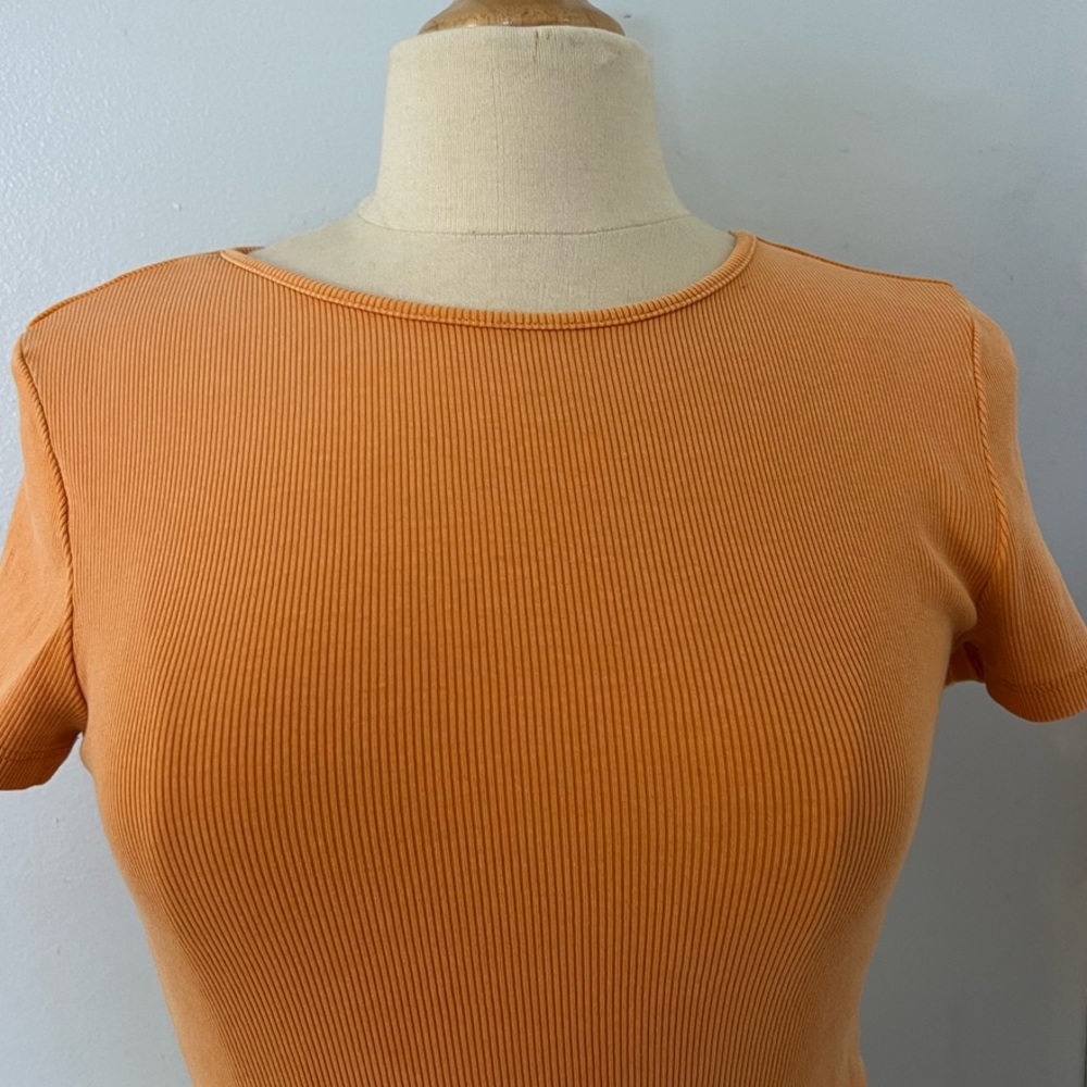 Orange Ribbed Short Sleeve Top